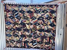 Antique Crazy Quilt Tumbling Blocks Dated 1883 Newport RI Painted & Embroidered picture