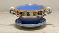 MCM Vintage Italian Della Robia Italy Mini Bowl Saucer Blue Fruit Motif Signed picture