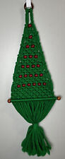 Vintage Boho Macrame Green Christmas Tree Wall Hanging 1970s VGUC Kitschy picture