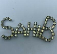 Vintage Sahib Name Plate Lapel Pin Faux Rhinestones Shiny Collectible Arabic picture