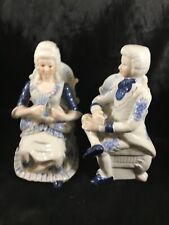 Pair of Vintage Porcelain George and Martha Seated Figurines Blue Floral picture