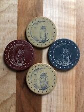 Vintage Clay Poker Chip Owl on Crescent Moon Set of 4 Antique Gambling Collector picture