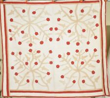 AMAZING Vintage 1880's Red & Tan Four Block Floral Applique Antique Quilt picture