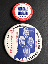 TWO US PRESIDENTIAL CAMPAIGN PINS MONDALE FERRARO - PAPERWORKERS, INDIANA picture