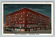 Saginaw MI, Hotel Bancroft, Coffee Shop, Night View, Michigan Vintage Postcard picture