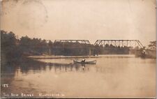 RPPC New Bridge Manchester, Iowa Street Real Photo Postcard Boat 1907 JB28 picture