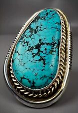 HUGE Vintage Navajo Sterling Silver Spiderweb Turquoise Ring 27 Grams 2” Long picture