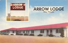 Alma Nebraska~Art Deco Arrow Lodge~Free Swimming 1950s Linen Postcard picture