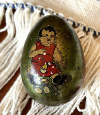 Antique Tin Easter Egg Candy Container Crying Boy With Chicks Eggs picture