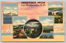 Postcard Greetings From Lake Winnipesaukee NH Linen UNP A18 picture