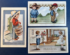3 Children Greetings Antique Postcards. EMB.Gold. PUBL: Whitney. Romance picture