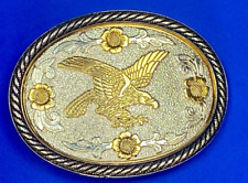 Flying Soaring American Eagle Belt Buckle w/ thick rope boarder picture