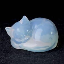 Opalite Cat Statue Handcrafted Blue Clear Crystal Sleeping Kitten Home Decor picture