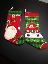 Two Christmas Gnome Stockings, Cotton Quilted, Lined, 14x8 inches,  picture