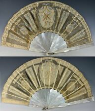 Elegant Antique French 28.5cm Sequined Fan, 2nd Empire Crossed Torches, Sequins picture