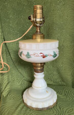 Antique 19c Diminutive Hand Painted Floral EAPG Milk Glass Kerosene Lamp Redu picture
