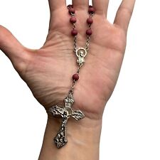 Vintage Red Rosary Religious cross medallion Signed Autom picture