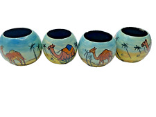 4 Vintage Camel Desert Hand Painted Multicolor Napkin Rings picture