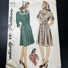 Vintage 1940s Simplicity 4913 Soft Gathered Button Dress Sewing Pattern 16 USED picture