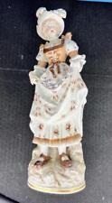 Antique Old Porcelain French Serves Statue Woman Lady Dress Gown Feather Hat Art picture