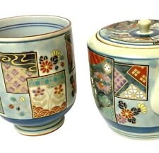 Vintage Hand Painted Imari Asian Ceramic Yunomi Tea Cup And Kyusu Teapot Set picture