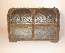 rare antique 1916 handmade tooled tole wood velour dome top box trunk casket  picture