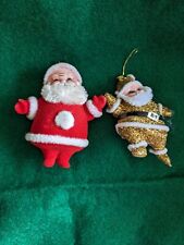 Vtg 1960s Kitsch Flocked Santa Claus Christmas Set Of 2 4 Inch picture