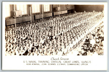 RPPC Vintage Postcard - Great Lakes, IL - U.S Naval Training , Church Services picture