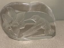 Beautiful Etched Crystal  Paperweight Hummingbird  signed Capridroni 5.5” X 4” picture