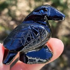 Raven Crow Figurine Totem  Black Onyx  Blue Eyes Protection Strength 29370E picture