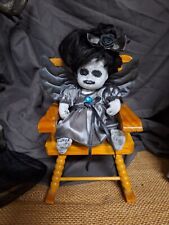 OOAK Goth Angel Doll In Rocking Chair, 5 In Tall, Handmade, Halloween Prop picture