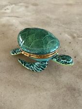 Artoria Limoges Trinket Box Peint Main France Sea Turtle Green signed Numbered picture