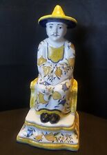 Italian Royal Mayolyca Glazed Pottery Chinese Emperor Statue Signed AB Vintage picture