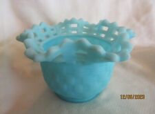 1930s Fenton Basket Weave Ruffled Rim Satin Turquoise Glass Bowl picture