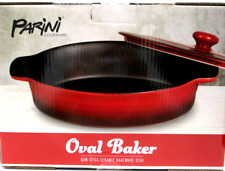 Parini Cookware Oval Baker Non-Stick Ceramic Bakeware Dish w Lid Red NEW picture