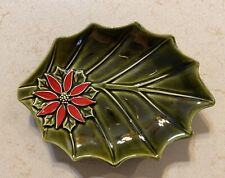 Vintage Enesco Holly Poinsettia Holiday Christmas Pin Dish Candy Dish Soap Japan picture