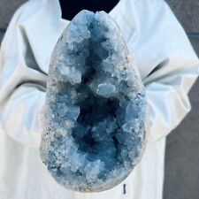 7.7LB Large Natural Blue Celestite Crystal Geode Quartz Cluster Mineral Specime picture