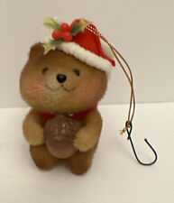 Vintage Flocked Scruffy Squirrel Christmas Ornament Critter Sitter Morgan Inc. picture