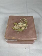 Genuine Pink Alabaster Jewelry Trinket Box Hand Carved  Floral Made In Italy picture