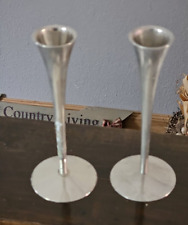 Vintage Mid Century Modern Arthur Salm Brushed Silver Candle Holders picture