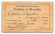 1927 San Diego CA Schools Certificate  Promotion Logan Heights Mabel E O'Farrell picture