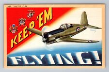 Keep Em Flying, Vultee P-66 Aircraft, US Military, Linen, Vintage Postcard picture