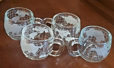 NEW 4 - Vtg Nescafe Coffee MUGS - Clear Glass w/ Etched World Map Globe - BOX picture