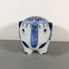 Vintage Blue & White Glazed Ceramic Elephant Piggy Bank picture