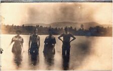 Swimmers Wading in Unidentified Lake Bathing Beauties 1900s RPPC Postcard Photo picture