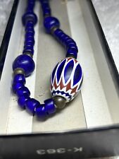 Antique Venetian Chevron 6-Layer 1 Bead Necklace w/Bohemian Blue Beads, 1700's picture