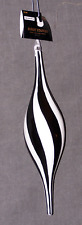 Robert Stanley Blown Glass Ornament Finial Striped Black & White 2 1/2