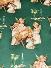 VTG CHRISTMAS WRAPPING PAPER GIFT WRAP ANGEL MANGER JESUS STAR NATIVITY PALMS picture
