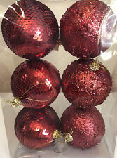 New tii Collection Hallmark Holiday Shimmer Red Ornaments Balls Set 6 Sequins 5