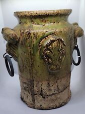 Vintage Rare Lion's Head Handlles Fleur De Lys Art Pottery Majolica Jar 8 Inx7 picture